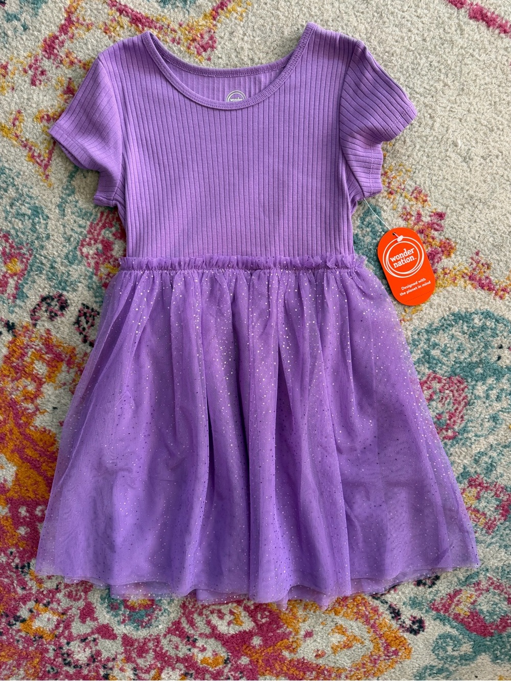 wonder nation Purple Ribbed Knit Top with Sparkle Tulle Skirt Dress